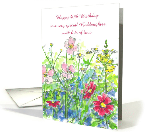 Happy 40th Birthday Goddaughter Watercolor Flowers card (1448526)