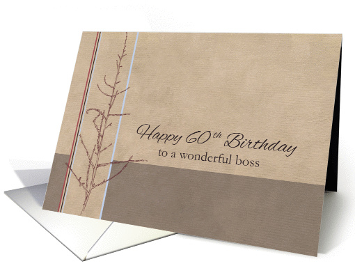 Happy 60th Birthday Boss Plant Ink Drawing Earth Tones Stripe card