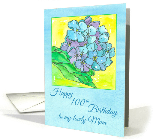 Happy 100th Birthday Mum Hydrangea Flower Watercolor card (1454846)