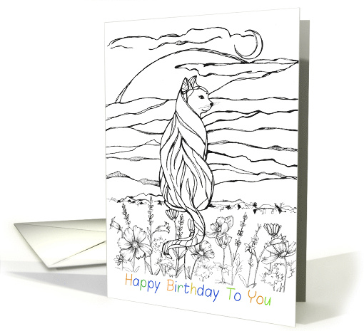 Happy Birthday Cat Sun Moon Coloring Book card (1457784)