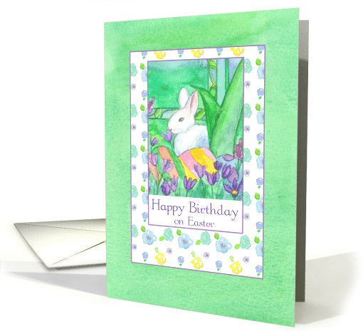 Happy Birthday on Easter White Rabbit Eggs card (1464148)