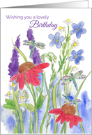Wishing You A Lovely Birthday Watercolor Wildflowers Dragonflies card