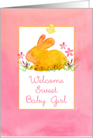 Welcome New Baby Girl Bunny Rabbit Watercolor card