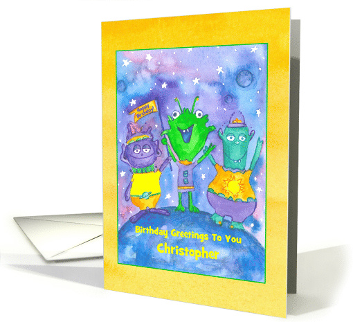 Happy Birthday Aliens Planets Outer Space Custom Name card (1466558)