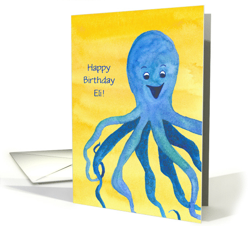 Happy Birthday Blue Octopus Custom Name card (1467842)