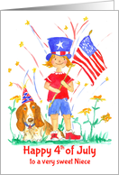 Happy 4th of July Sweet Niece Fireworks Hound Dog card