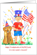 Happy 4th of July Birthday Grandson Flag Pet Dog Custom card