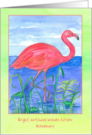 Happy Birthday Flamingo Bird Frog Pond Custom Name card