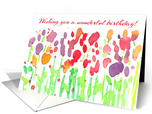 Wishing You A Wonderful Birthday Watercolor Flowers card (1476334)