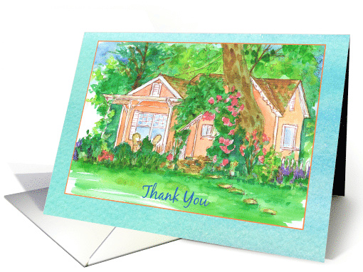 Thank You Cottage Getaway Watercolor Painting card (1479482)