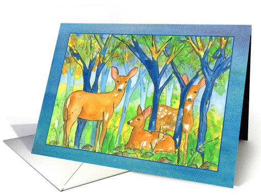 Happy Autumn Deer Forest Autumn Trees Watercolor card (1484086)