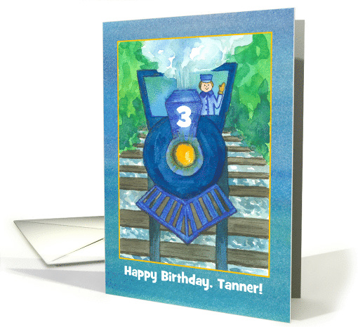 Happy 3rd Birthday Custom Name and Age Blue Steam Train card (1487554)