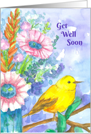 Get Well Soon Yellow Bird Watercolor Flowers card