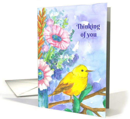 Thinking Of You Yellow Bird Watercolor Flower Bouquet card (1489796)