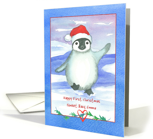 Happy First Christmas Sweet Baby Penguin Custom Name card (1497848)