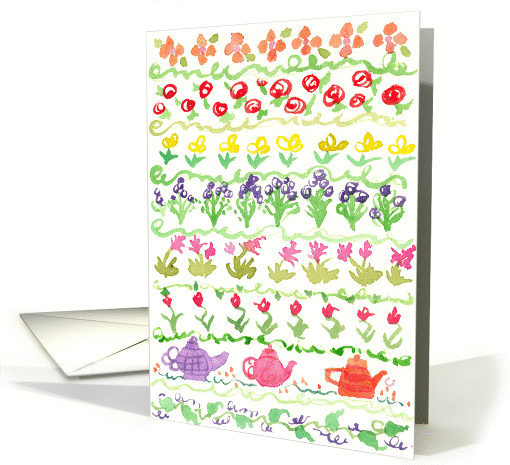Happy Birthday Aunt Teapots Spring Flowers Watercolor Art card