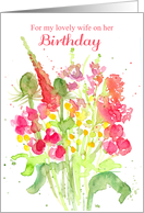 For My Lovely Wife On Her Birthday Flower Bouquet Watercolor card