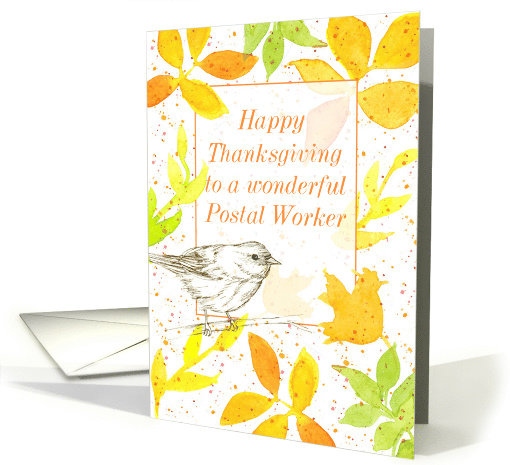 Happy Thanksgiving Postal Worker Bird Autumn Leaves card (1502006)