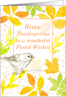 Happy Thanksgiving Postal Worker Bird Autumn Leaves card