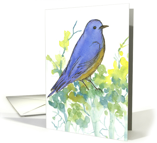 Bluebird on Sagebrush Watercolor Illustration Blank card (1506986)