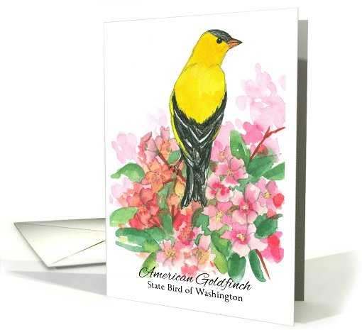 American Goldfinch State Bird of Washington Rhododendron card