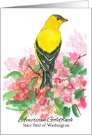 American Goldfinch State Bird of Washington Rhododendron card