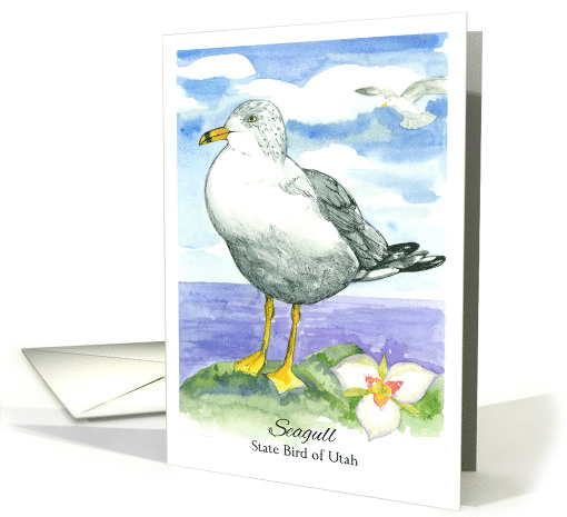 State Bird of Utah Seagull Sego Lily Flower Watercolor card (1508488)