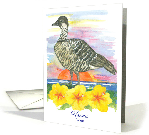 State Bird of Hawaii Nene Yellow Hibiscus Flower Watercolor card