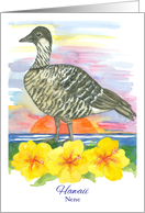 State Bird of Hawaii Nene Yellow Hibiscus Flower Watercolor card