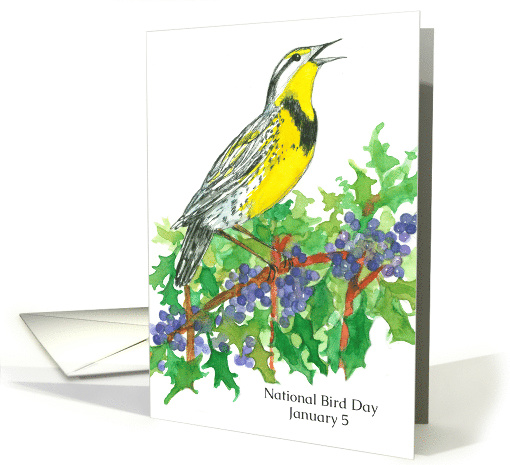 National Bird Day January 5 Western Meadowlark Watercolor card