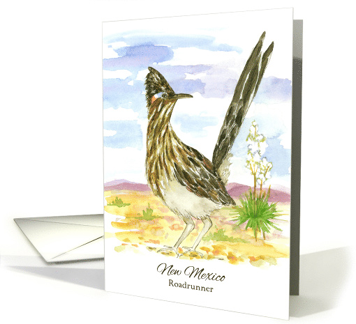 State Bird of New Mexico Roadrunner Yucca Flower Watercolor card