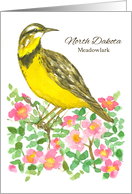 State Bird of North Dakota Wild Prairie Rose Flower Watercolor card