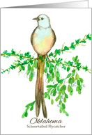 State Bird of Oklahoma Flycatcher Mistletoe Plant Watercolor card