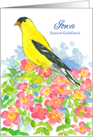 State Bird of Iowa Eastern Goldfinch Prairie Rose Flower Watercolor card