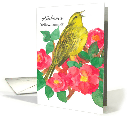 State Bird of Alabama Yellowhammer Camellia Flower card (1518524)