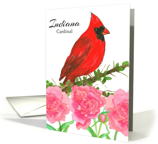 State Bird of Indiana Cardinal Peony Flower card (1518644)
