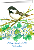 State Bird of Massachusetts Chickadee May Flower Watercolor card