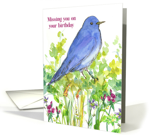 Missing You On Your Birthday Bluebird Wildflowers card (1527172)