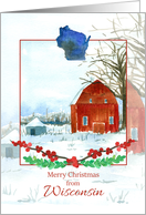 Merry Christmas From Wisconsin Red Barn Snow card