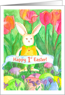 Happy First Easter Bunny Rabbit Tulip Flowers card