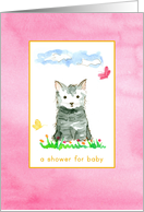Baby Girl Shower Invitation Grey Kitten card