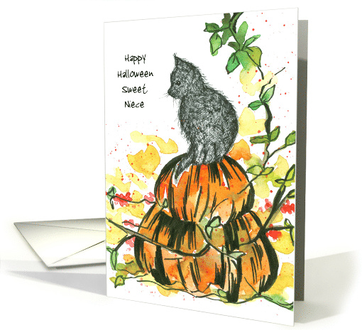 Happy Halloween Niece Black Cat Pumpkins Custom card (1575620)