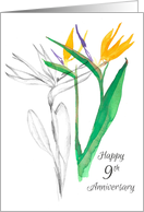 Happy Ninth Anniversary Bird of Paradise Flowers card