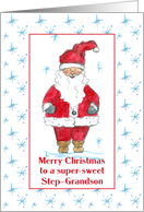 Merry Christmas Step Grandson Santa Snowflakes Watercolor card