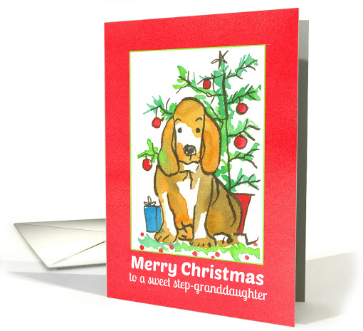 Merry Christmas Step-Granddaughter Hound Dog Watercolor card (1593200)