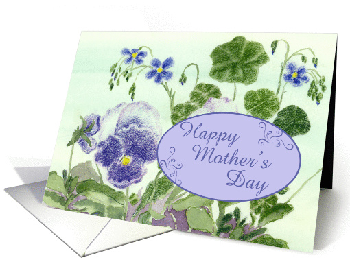Happy Mother's Day Purple Pansy Watercolor Painting card (159339)