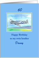 Happy 60th Birthday Twin Brother Vintage Airplane Custom Name card