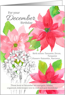 For Your December Birthday Poinsettia Narcissus Floral card