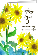 Happy Third Anniversary Special Couple Sunflowers Spatter card