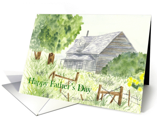 Happy Father's Day Country Home Cabin Watercolor card (164610)